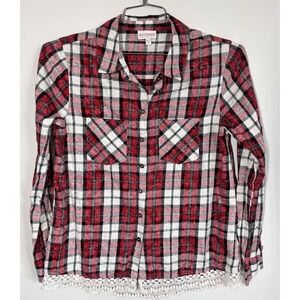 Shyanne Red Flannel Pearl Snap Up Shirt Women's M Crochet Trim Cowgirl Rodeo